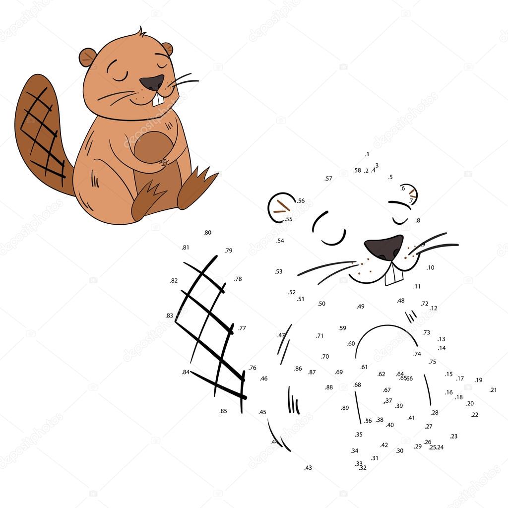 Connect the dots game beaver vector illustration