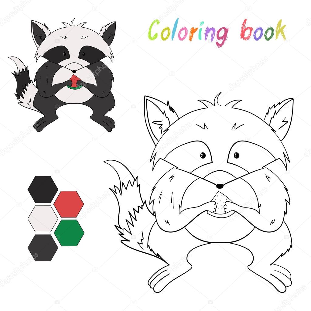 Disegni da colorare Procione libro bambini layout per gioco disegnato a mano di doodle del fumetto — Vettoriali di AlexanderPokusay