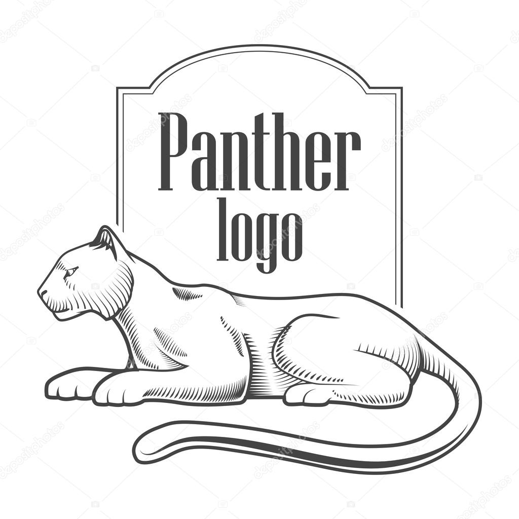Panther logo engraving style emblem black and white vector illustration