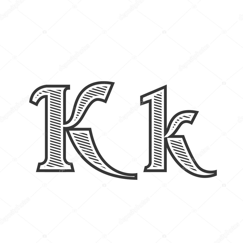 Font Tattoo Engraving Letter K With Shading Stock Vector