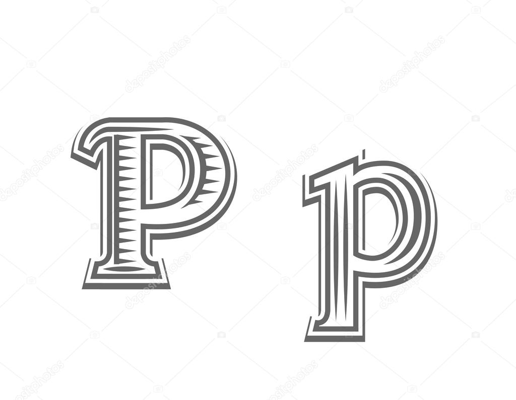Czcionka Tatuaż Grawerowanie Litera P Grafika Wektorowa