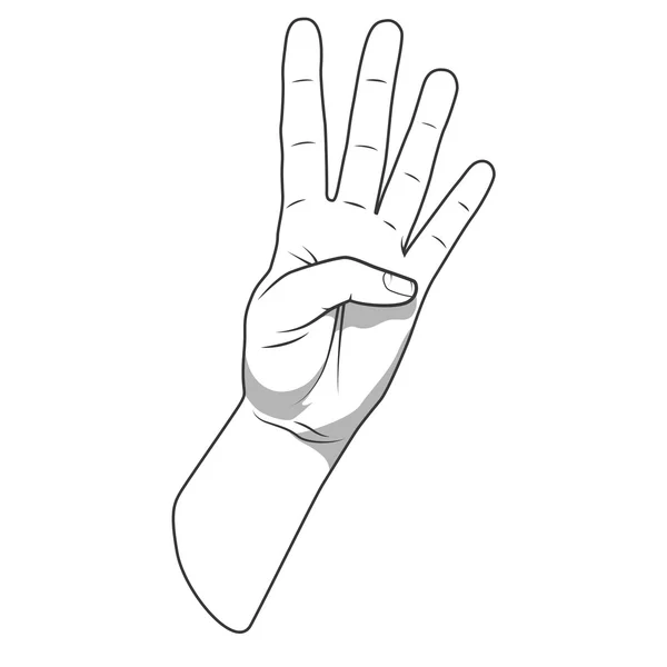 Palm hand nummer fyra gest vektor illustration — Stock vektor