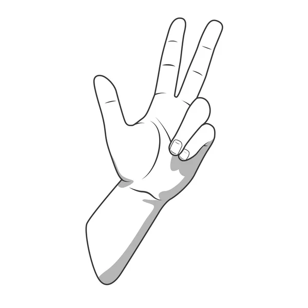 Palm hand nummer drie gebaar vectorillustratie — Stockvector