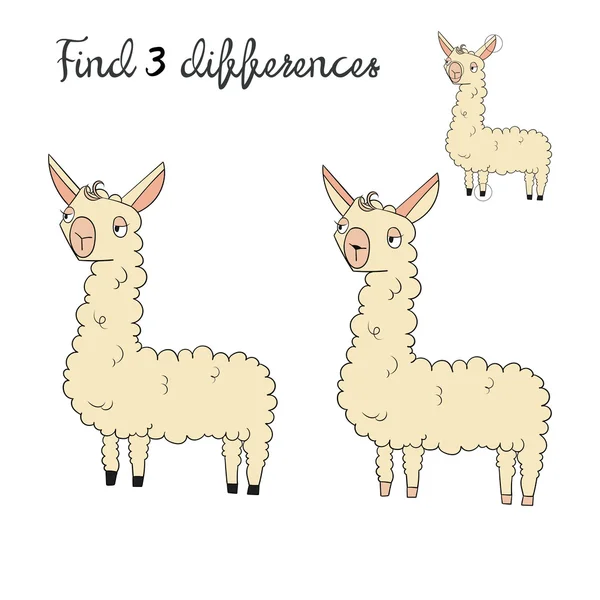 Trouver différences enfants mise en page pour jeu lama — Image vectorielle