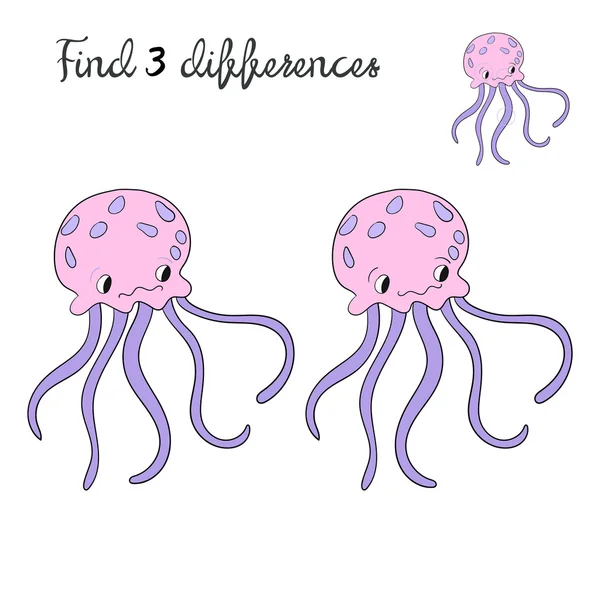 Знайти відмінності дитячого компонування для гри медузи — стоковий вектор