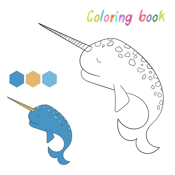 着色书独角鲸的孩子游戏的布局 — 图库矢量图片