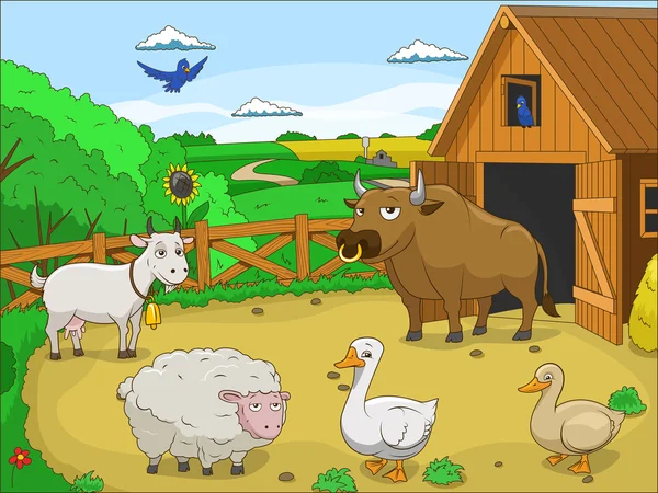 Granja ilustración educativa de dibujos animados — Vector de stock