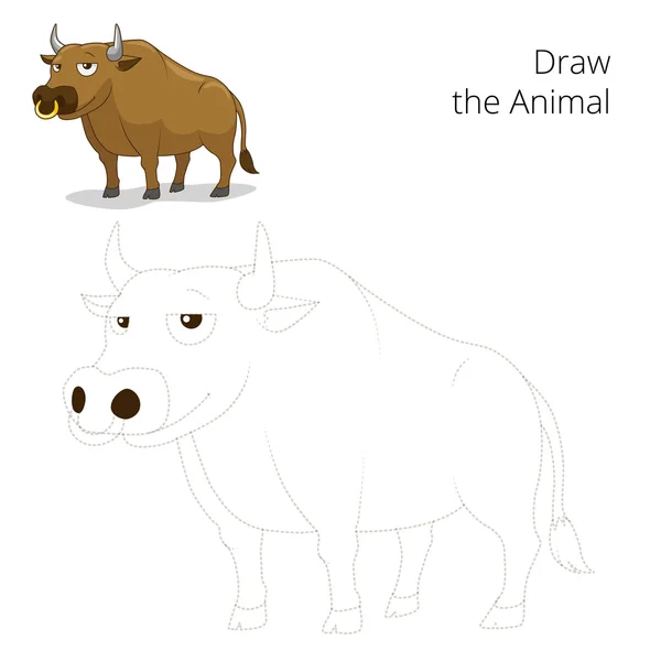 Dibujar el animal toro juego educativo vector — Vector de stock