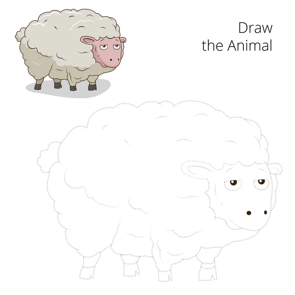 Desenhe o animal ovino vetor de jogo educativo — Vetor de Stock
