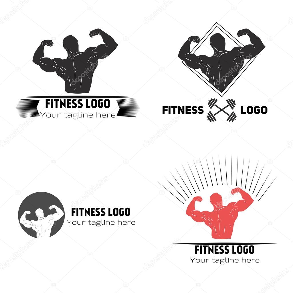 Fitness logo vector illustration hand drawn black red white colors