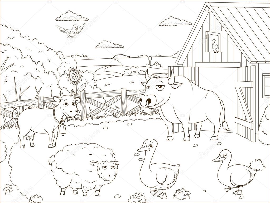 Coloring book farm cartoon educational