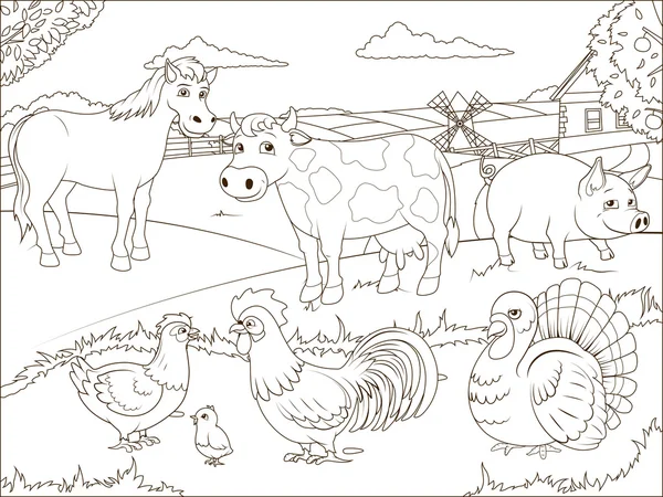 stock vector Coloring book farm cartoon educational