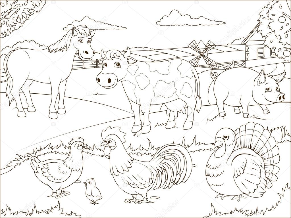 Coloring book farm cartoon educational