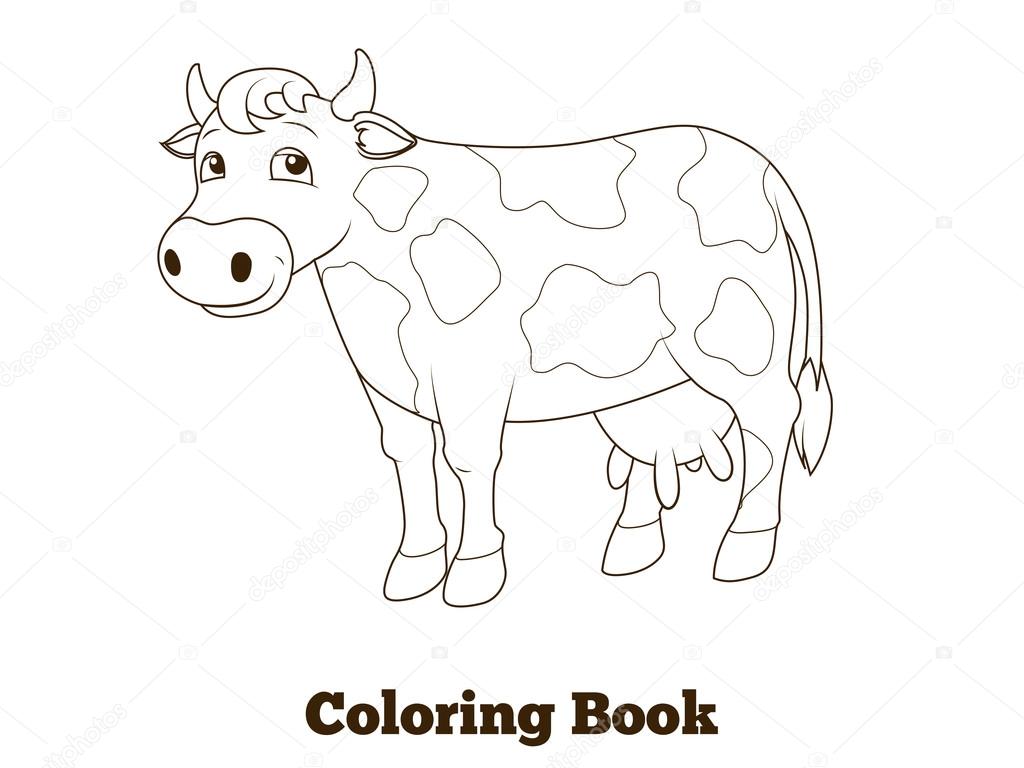 Coloring book cow cartoon educational illustration