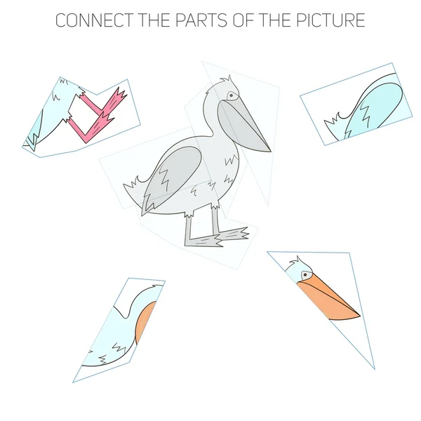 Puzzle game for children pelican — Stock Vector