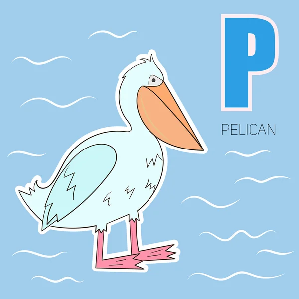 Alphabet letter P pelican children vector — Stock Vector