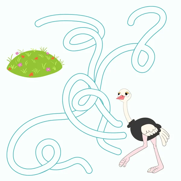 Mise en page pour labyrinthe de jeu trouver un moyen autruche — Image vectorielle