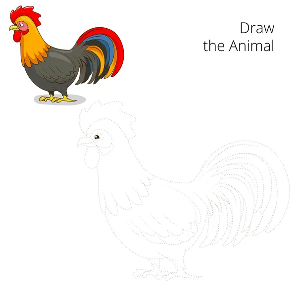 Desenhe o galo animal jogo educativo — Vetor de Stock