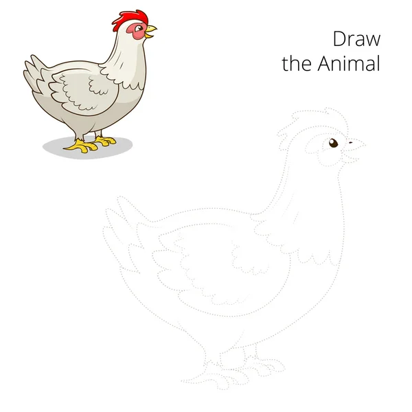 Draw the animal hen chicken educational game — Stock Vector