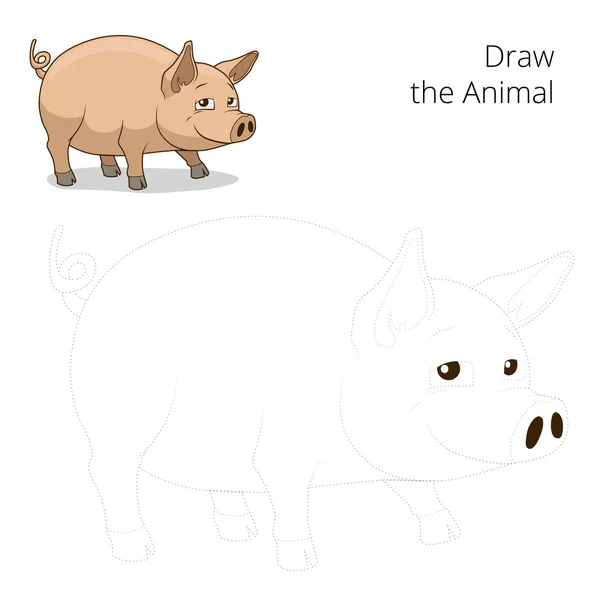 Dibujar el animal cerdo juego educativo vector — Vector de stock