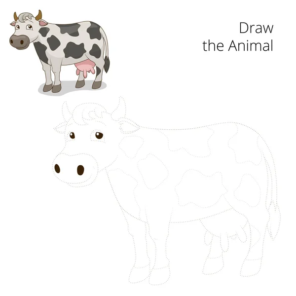 Dibuja el vector de juego educativo vaca animal — Vector de stock
