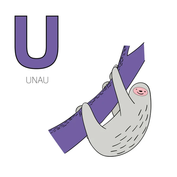 Αλφάβητο το γράμμα U unau παιδιά διάνυσμα — Διανυσματικό Αρχείο