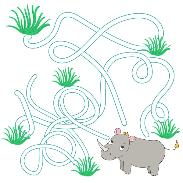 Játék labirintus talál egy út rhino vektor — Stock Vector