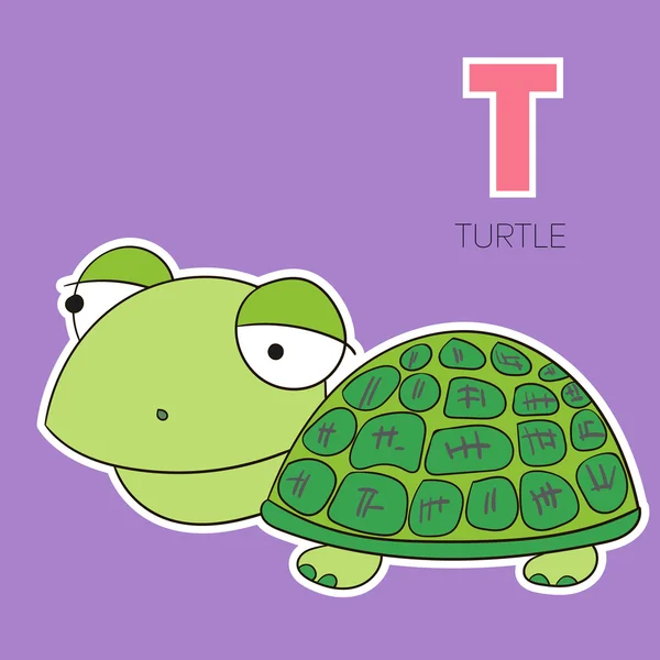 Alfabeto letra T tartaruga crianças vetor — Vetor de Stock