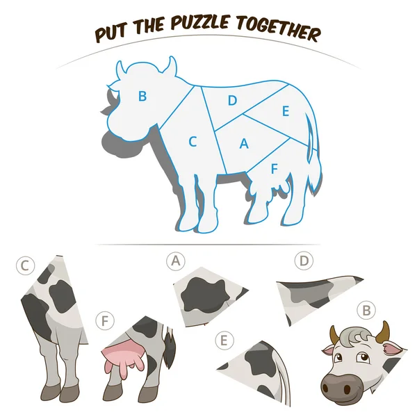 Puzzel spel voor kinderen koe — Stockvector