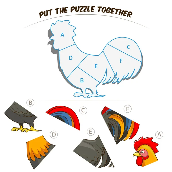 Puzzle juego para niños gallo — Vector de stock