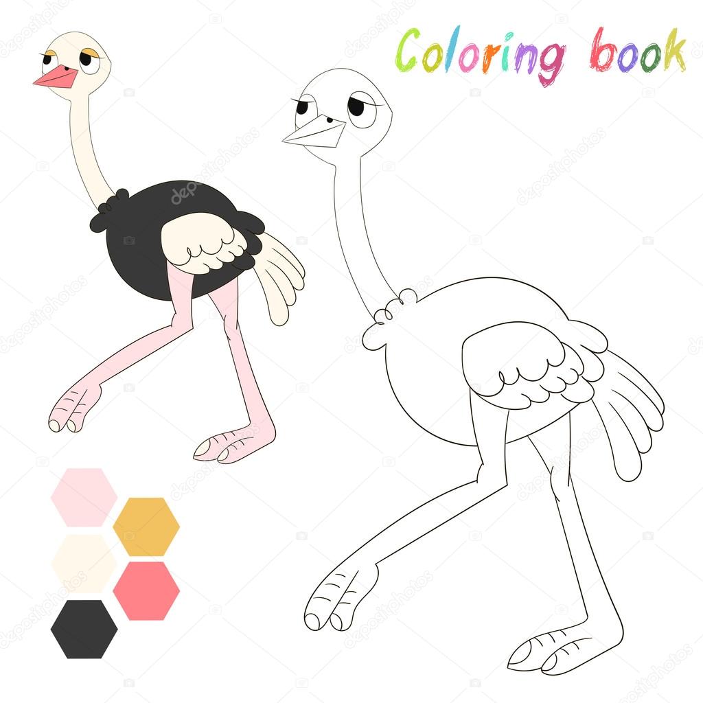 Coloring book ostrich kids layout for game