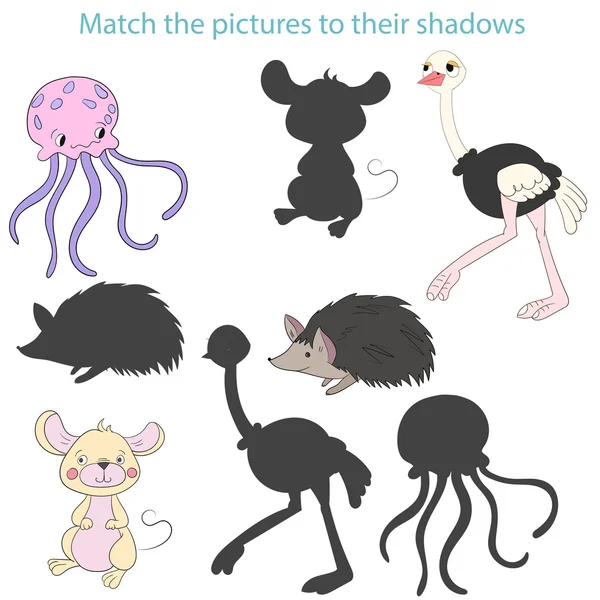 Combine as fotos com suas sombras jogo infantil — Vetor de Stock