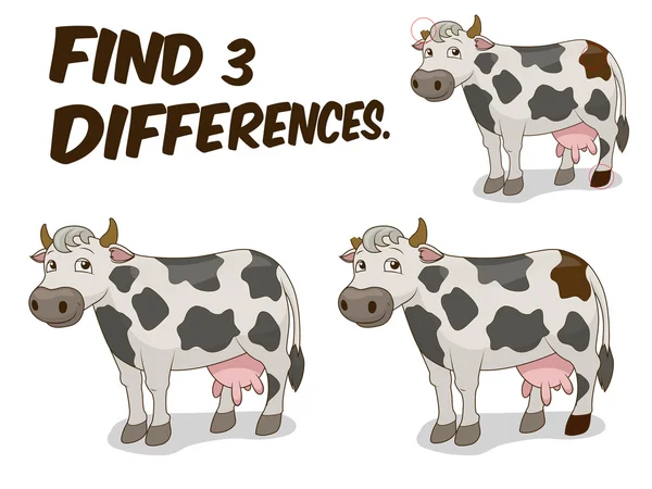 Trouver des différences jeu vache vecteur illustration — Image vectorielle