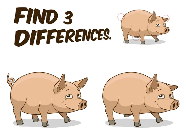 Encontrar diferenças jogo porco vetor ilustração —  Vetores de Stock