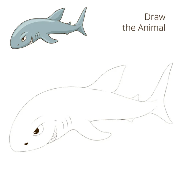 Desenhe o jogo educativo de tubarão animal de peixe — Vetor de Stock