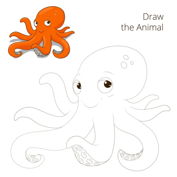 Draw the fish animal octopus educational game — Stock Vector