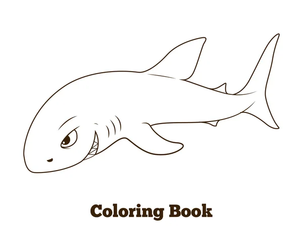 Livro para colorir tubarão desenho animado educacional — Vetor de Stock