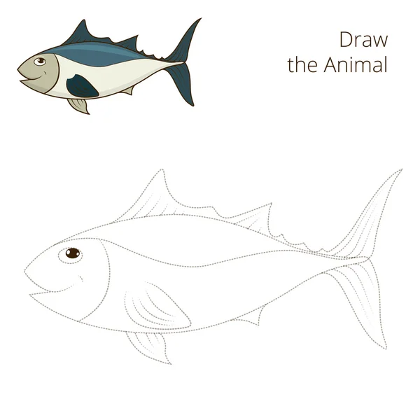 Dessiner le poisson tunny vecteur de jeu éducatif — Image vectorielle
