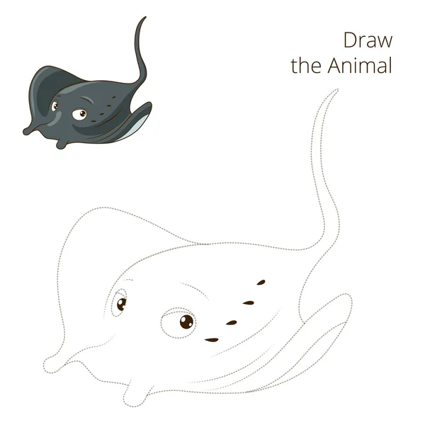 Desenhe o peixe animal stingray jogo educativo — Vetor de Stock