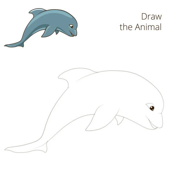 Disegnare il pesce animale delfino gioco educativo — Vettoriale Stock