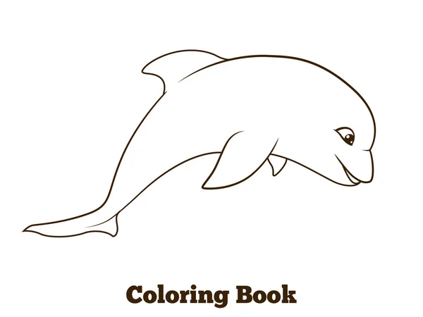 Libro para colorear delfines dibujos animados educativos — Archivo Imágenes Vectoriales