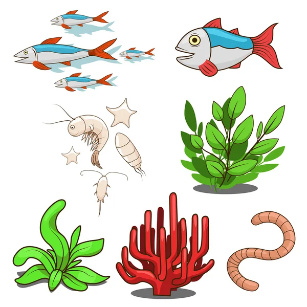 Водні тварини риба їжа Векторні ілюстрації — стоковий вектор