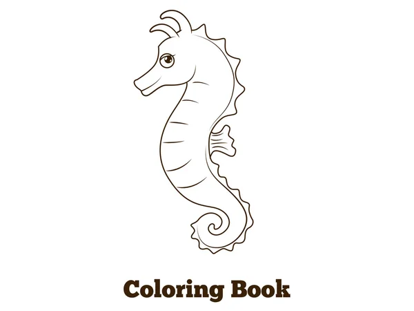 Libro para colorear ilustración de dibujos animados de peces de caballo de mar — Vector de stock