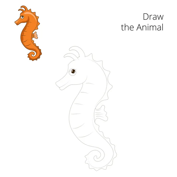 Dibuja el vector de juego educativo caballo de mar — Vector de stock