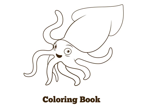 Coloring book squid fish cartoon illustration — Stock Vector