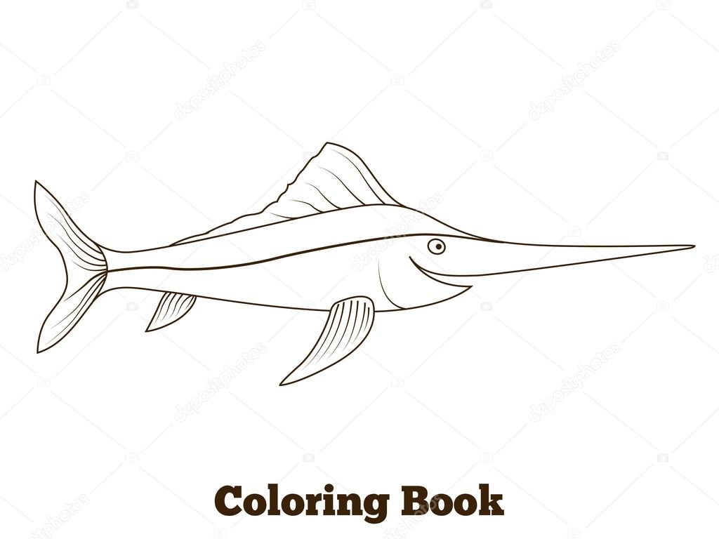 Окраска книга меч рыба иллюстрации шаржа imágenes de stock de arte  vectorial | Depositphotos