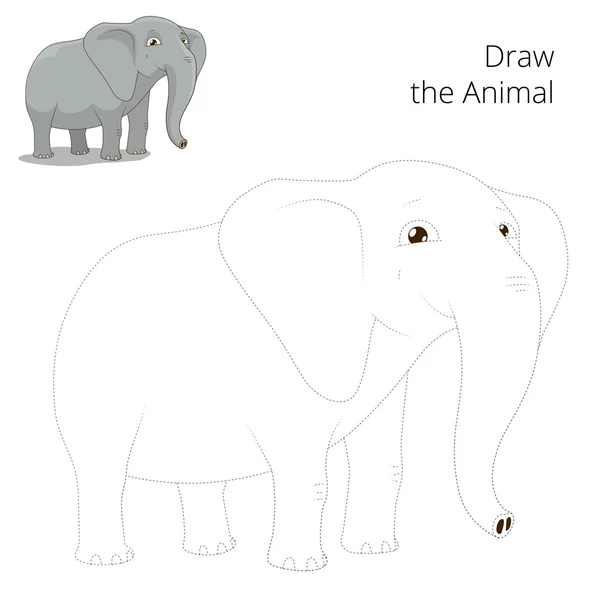 Dibujar animal elefante juego educativo — Vector de stock