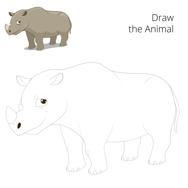 Dibujar animal rinoceronte juego educativo — Archivo Imágenes Vectoriales