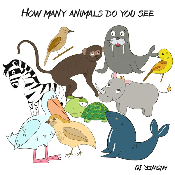 Pedagogiska spel hur många djur ser du — Stock vektor