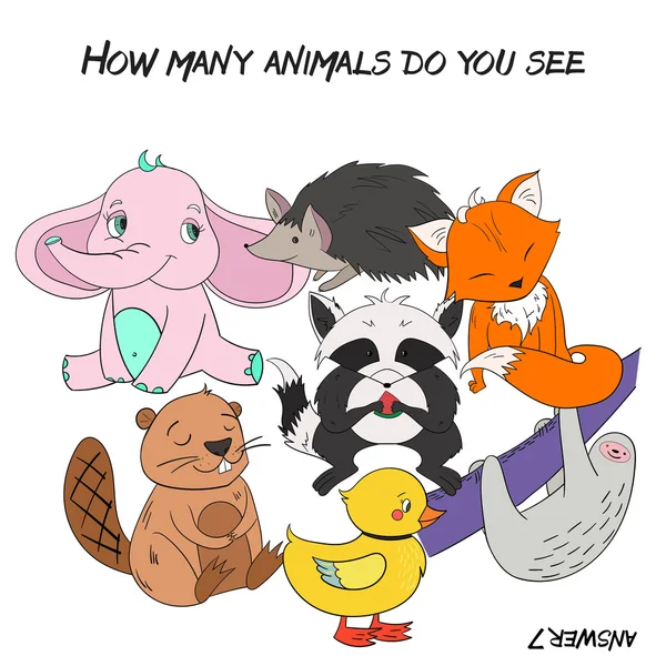 Educativo juego cuántos animales ves — Vector de stock